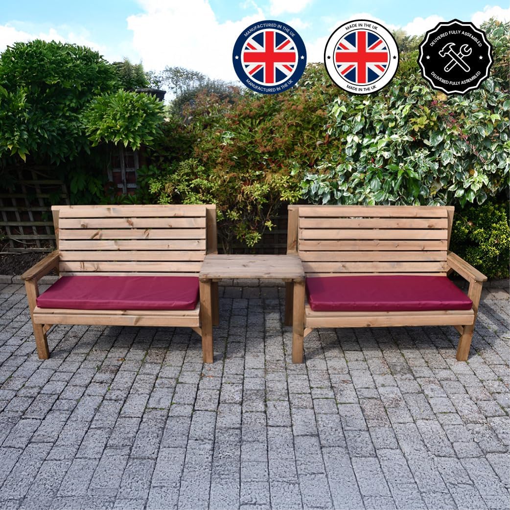 Wooden Garden Bench Set 2 Benches with Tray Patio Seating