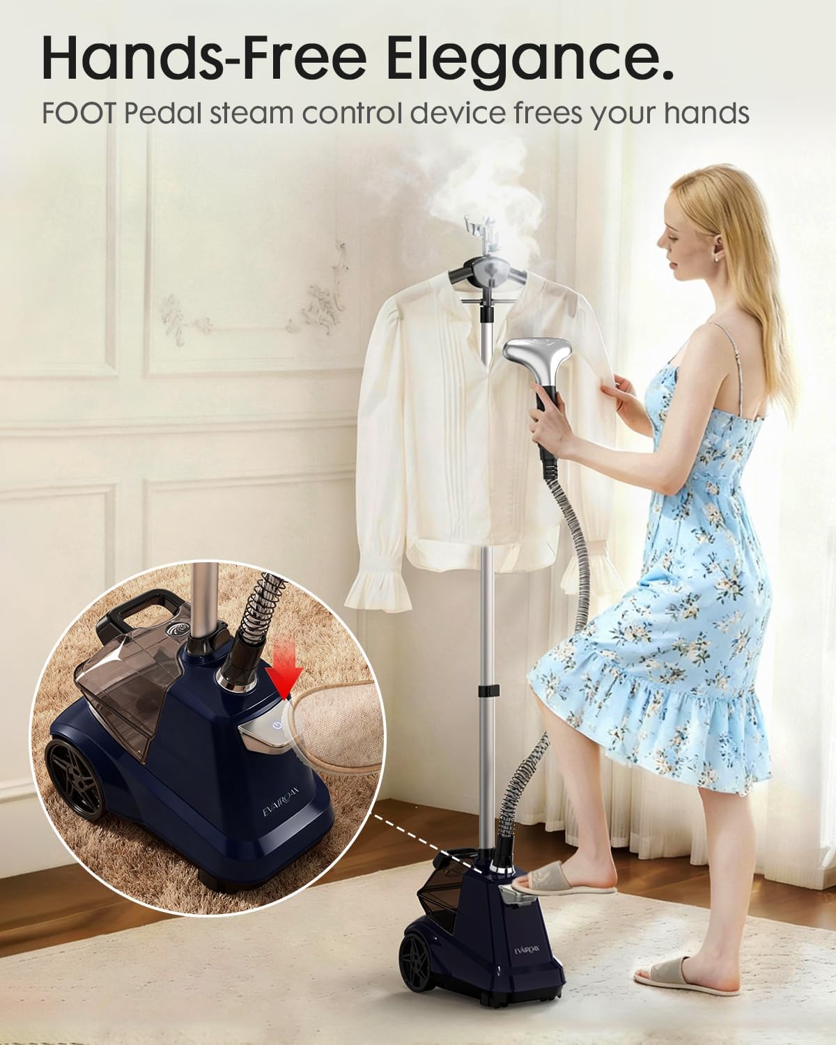 2200W Garment Steamer Upright 3L Tank 90 Min Steam 45g Power