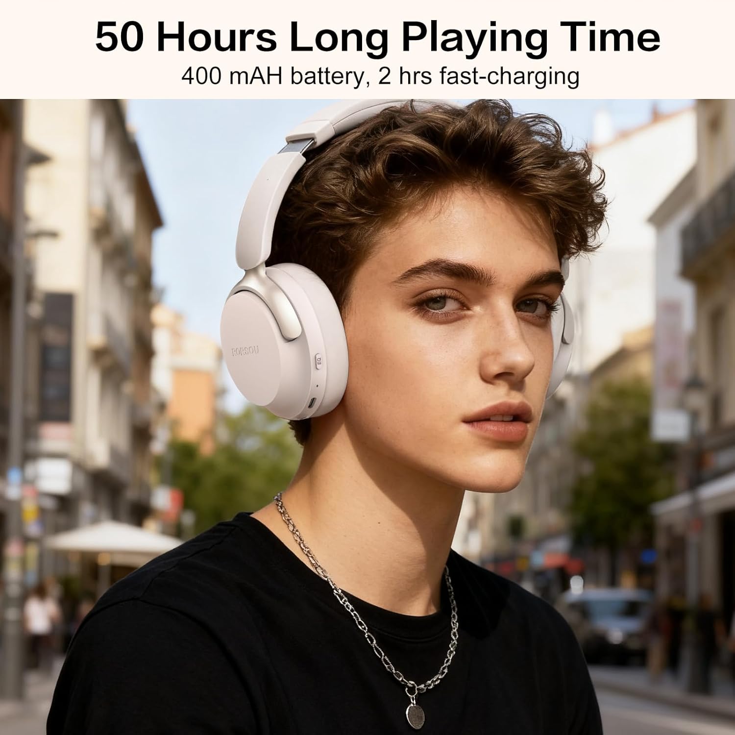 Bluetooth Over Ear Headphones Deep Bass 50H Playtime 6 EQ Foldable