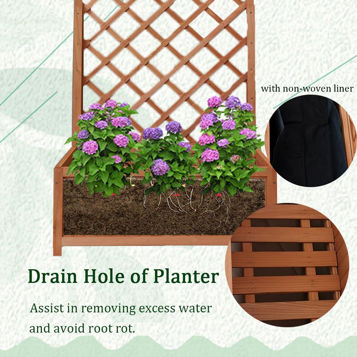 Large Wooden Planter with Trellis 135cm Garden Raised Bed Box