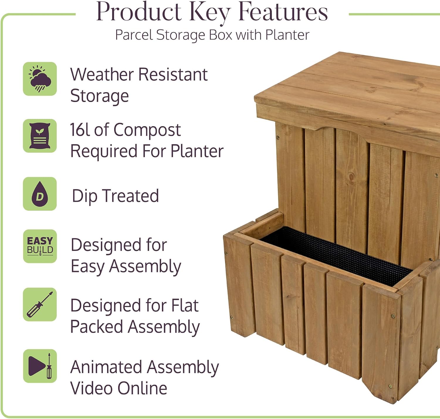 Outdoor Parcel Box with Planter Wooden Waterproof Delivery Storage