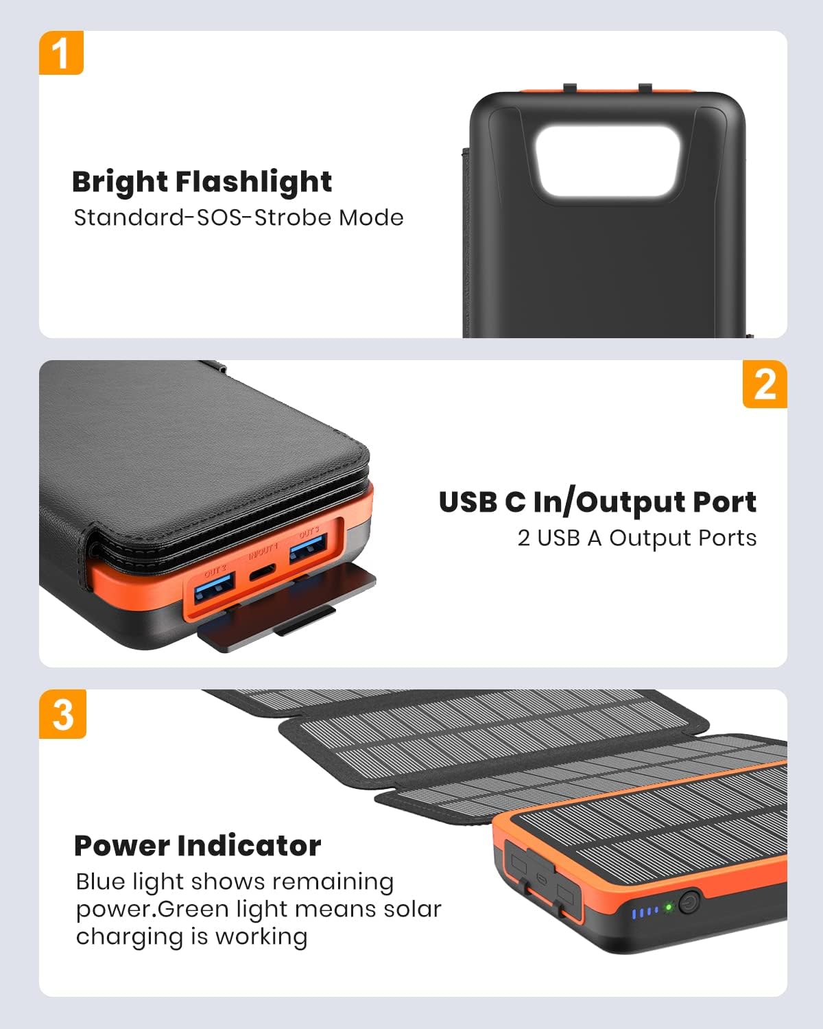 27000mAh Solar Power Bank 22.5W Fast Charger 4 Fold Panels USB C