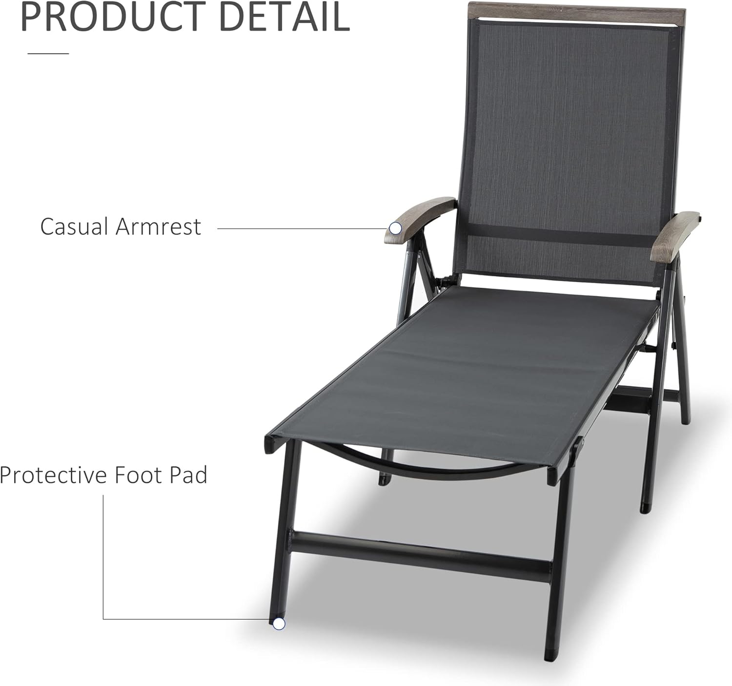 Folding Sun Lounger 5 Position Aluminium Recliner Grey
