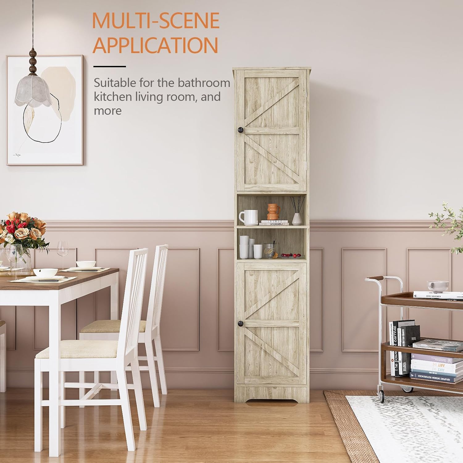 Tall Bathroom Storage Cabinet Slim Adjustable Shelf Grey