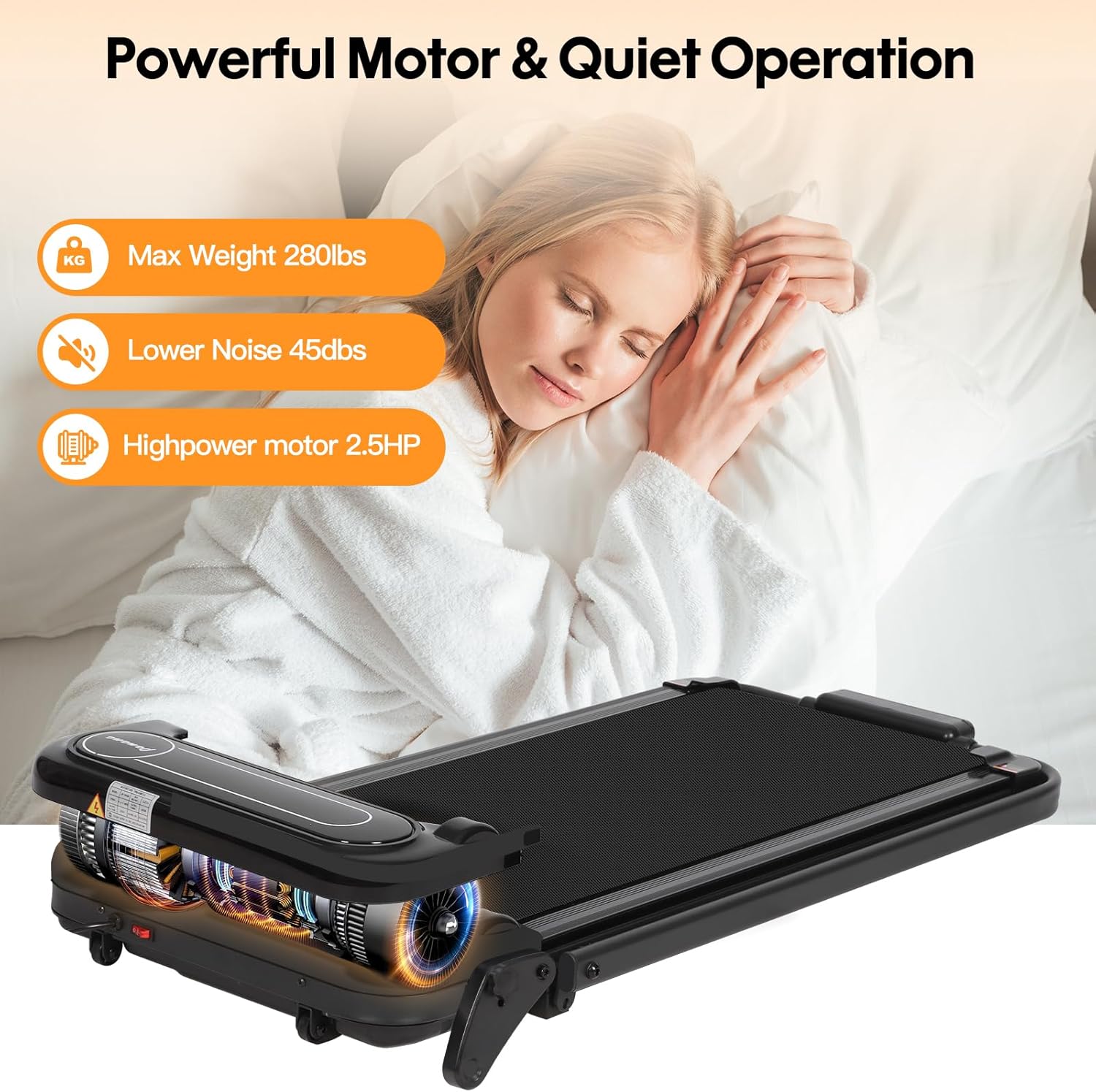 Folding Incline Treadmill Walking Pad Under Desk Running Machine