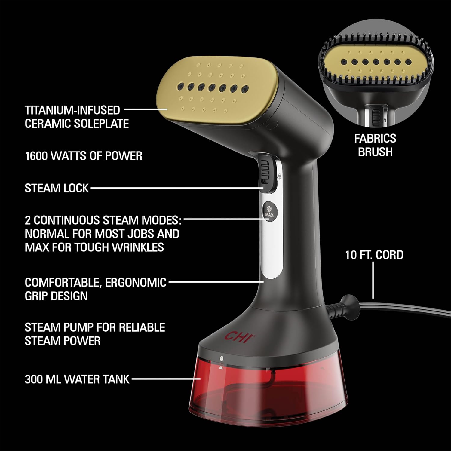 Handheld Garment Steamer 1600W 300ml Tank 26g Steam Portable