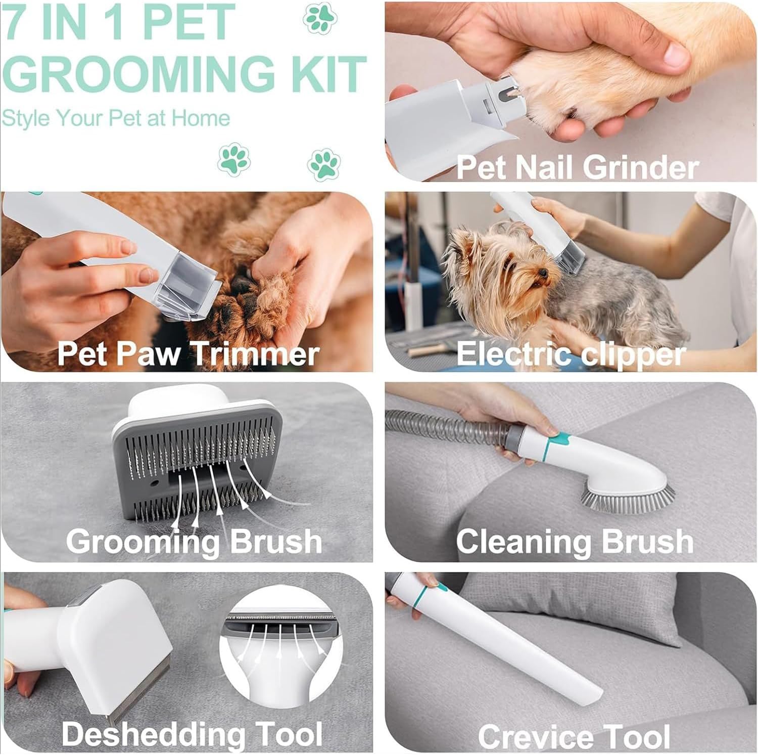 Dog Grooming Vacuum Kit 13000Pa 1L Low Noise 6 Comb