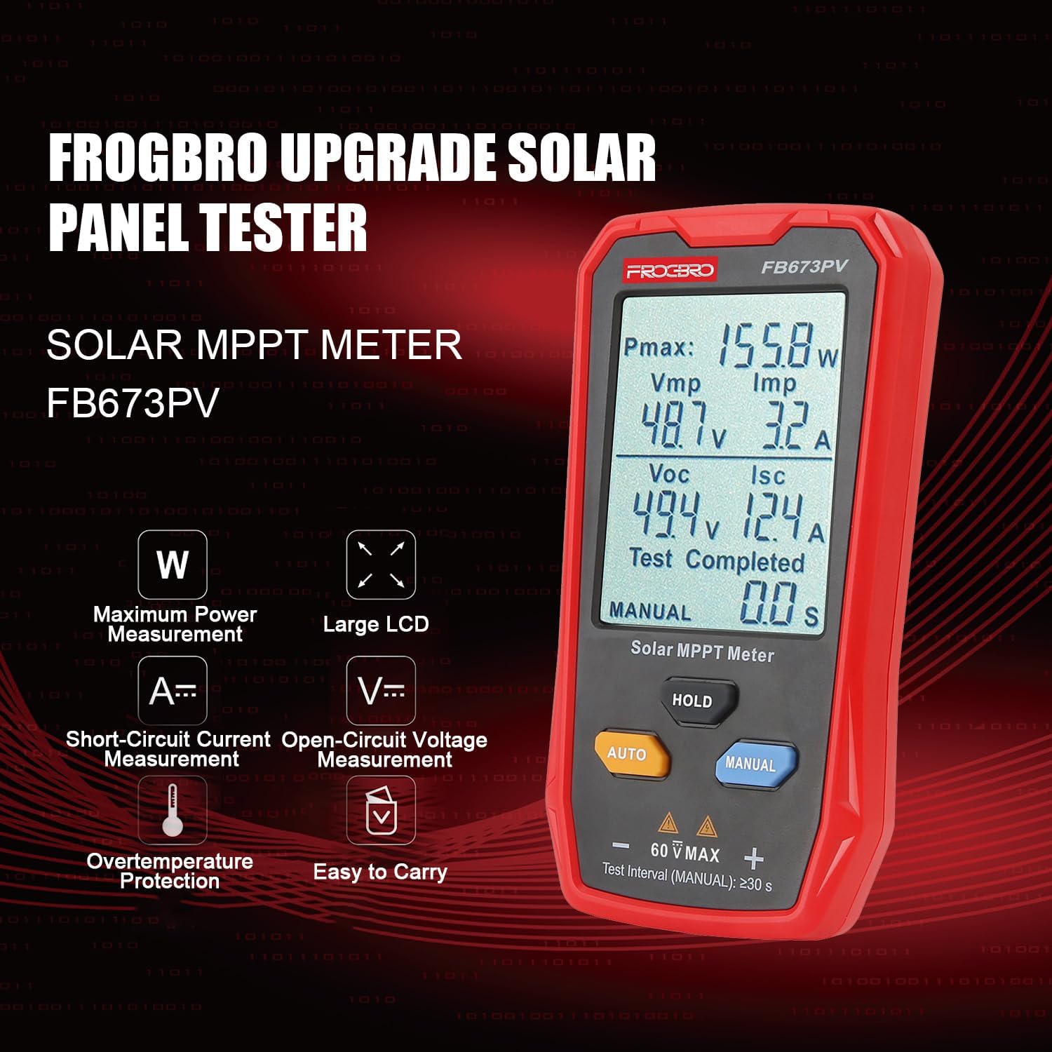 800W Solar Panel Tester Meter MPPT LCD PV Multimeter Tool