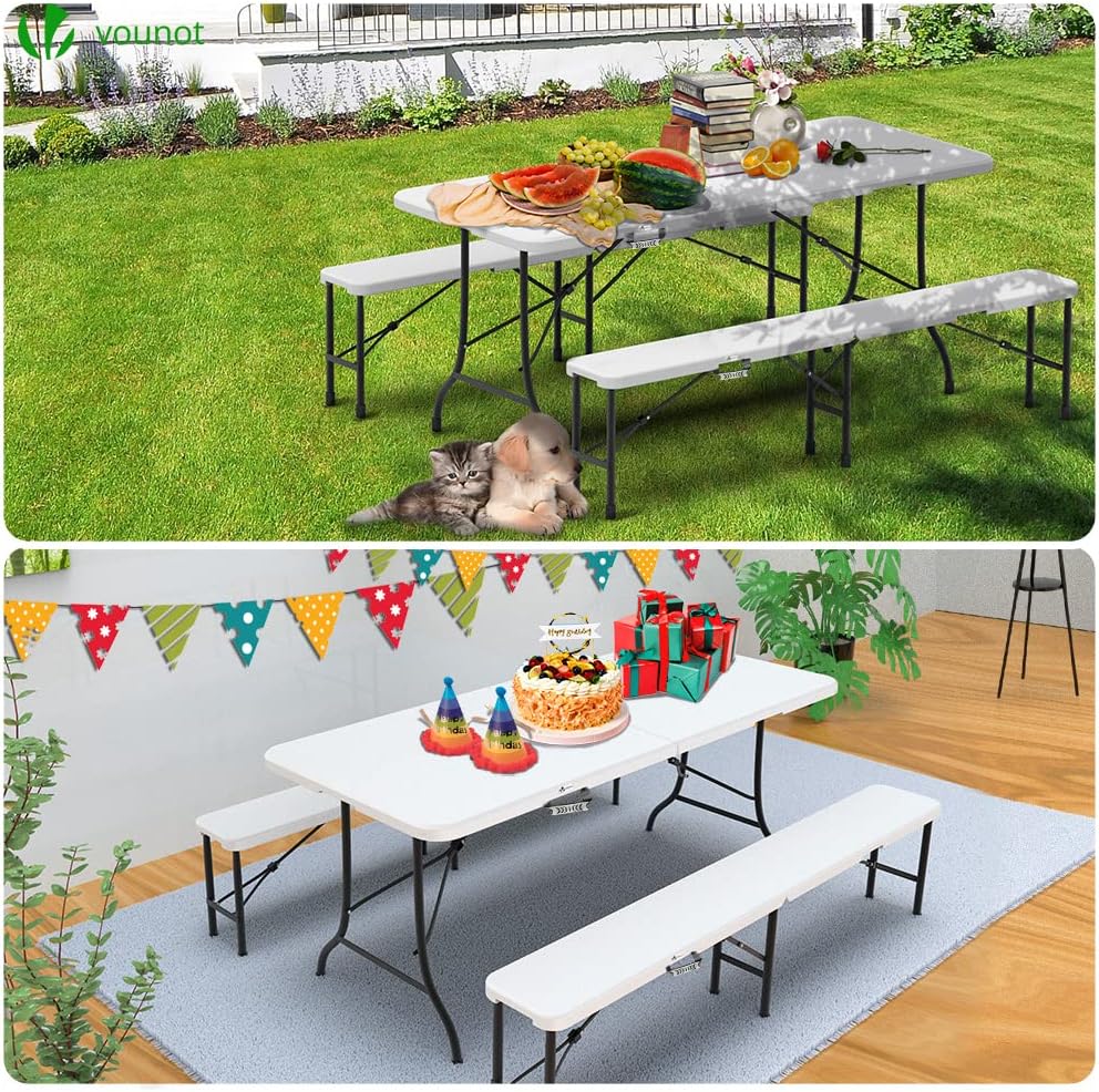 Folding Picnic Table & Bench Set Portable Garden Party BBQ Table