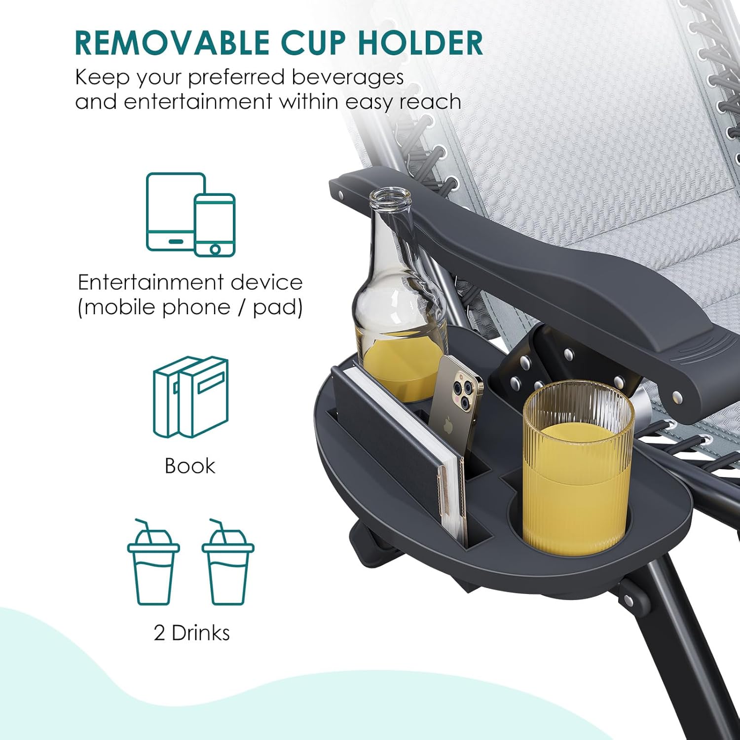Zero Gravity Lounge Chair Foldable Recliner Canopy Cup Holder Grey