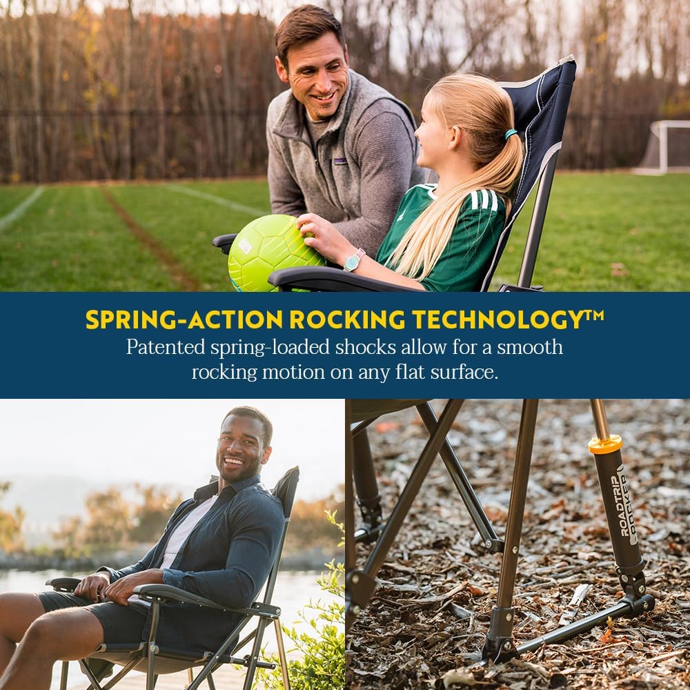 Portable RoadTrip Rocking Chair with Cup Holder Gray