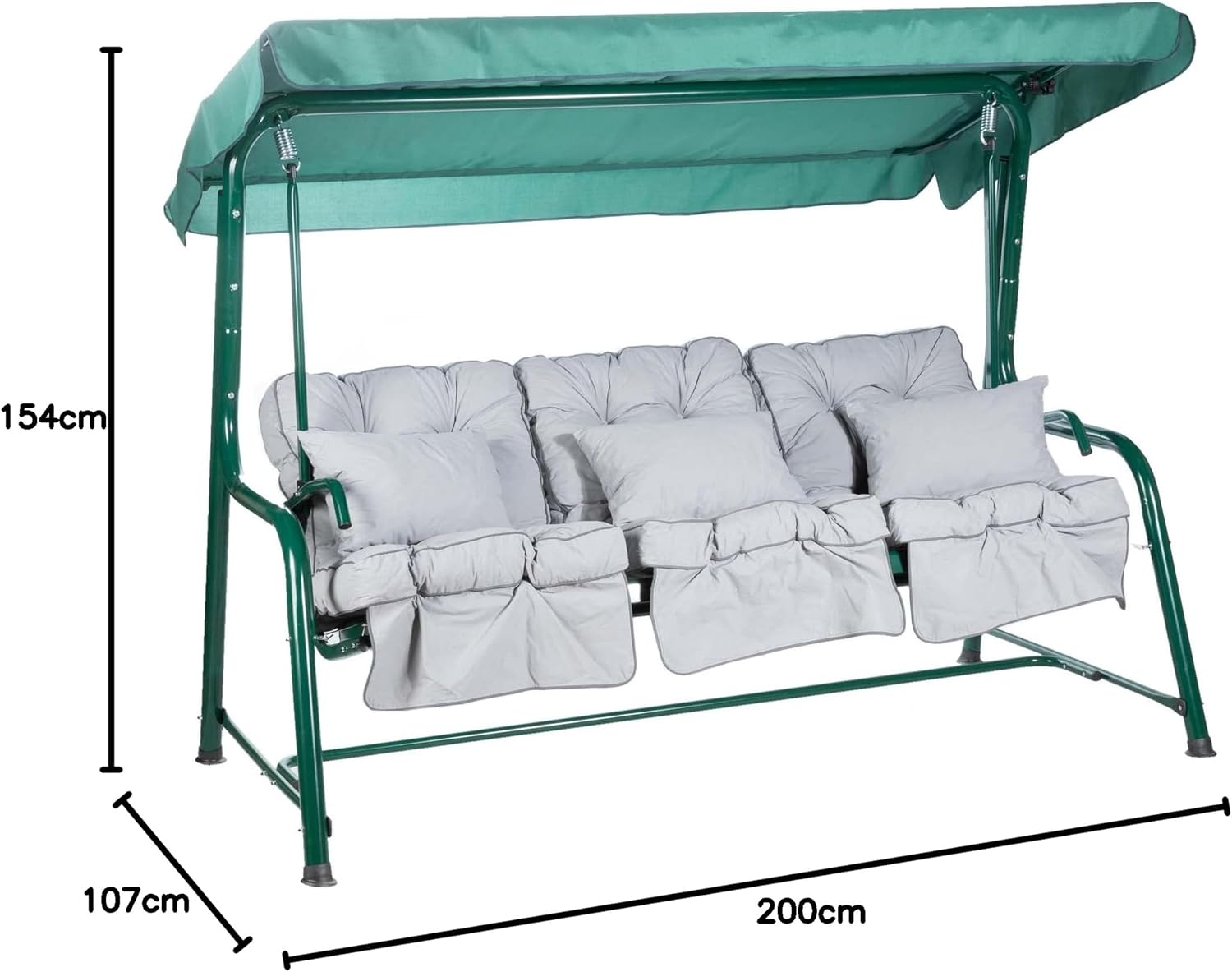 3 Seater Reclining Garden Swing Seat Grey Canopy Cushions