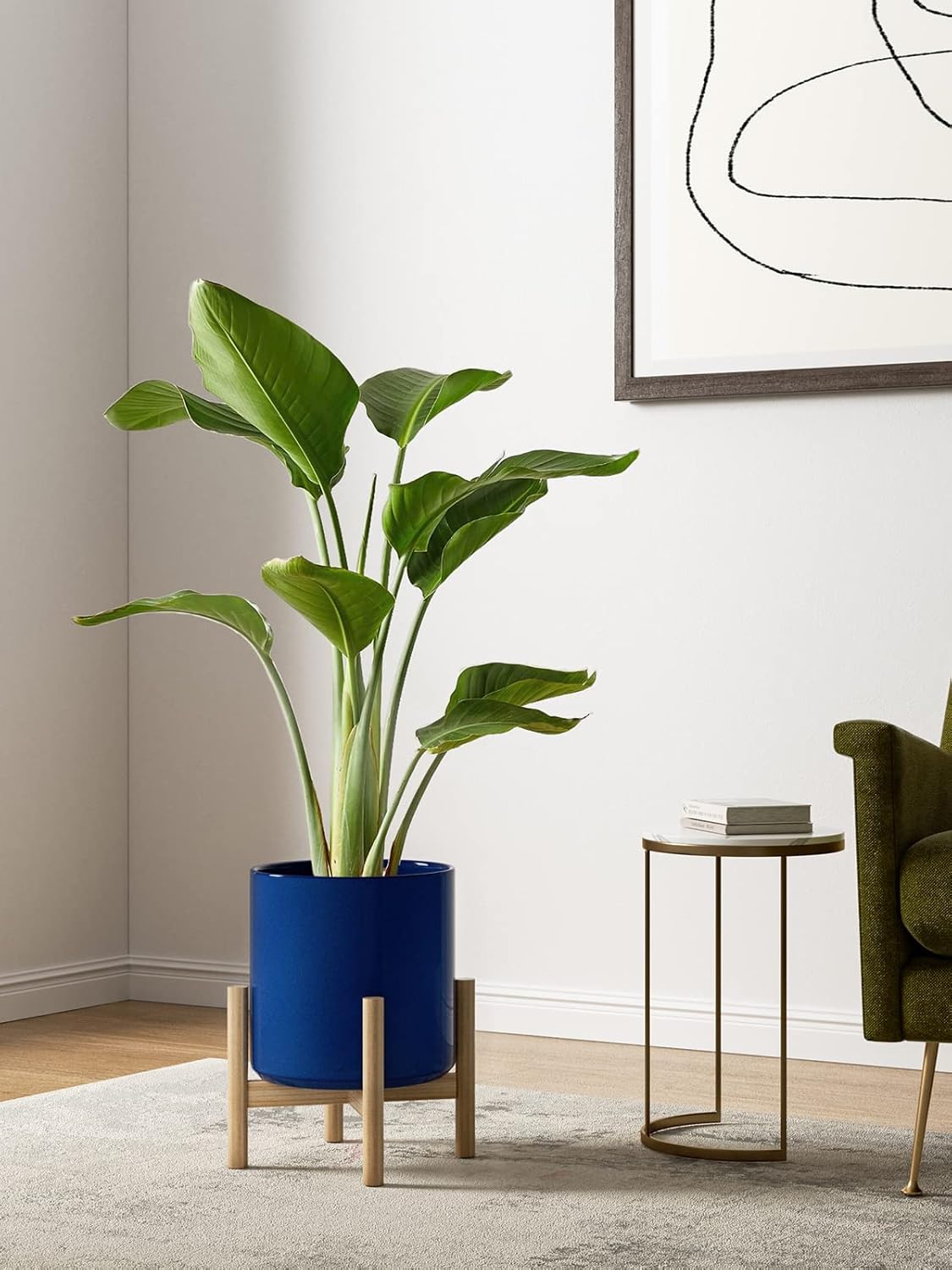 Ceramic Plant Pots Set 3 Midnight Blue Indoor Planters Drainage