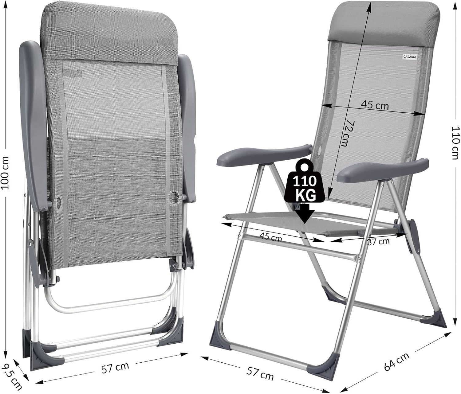 4 Pack Grey Folding Garden Chairs Adjustable High Back