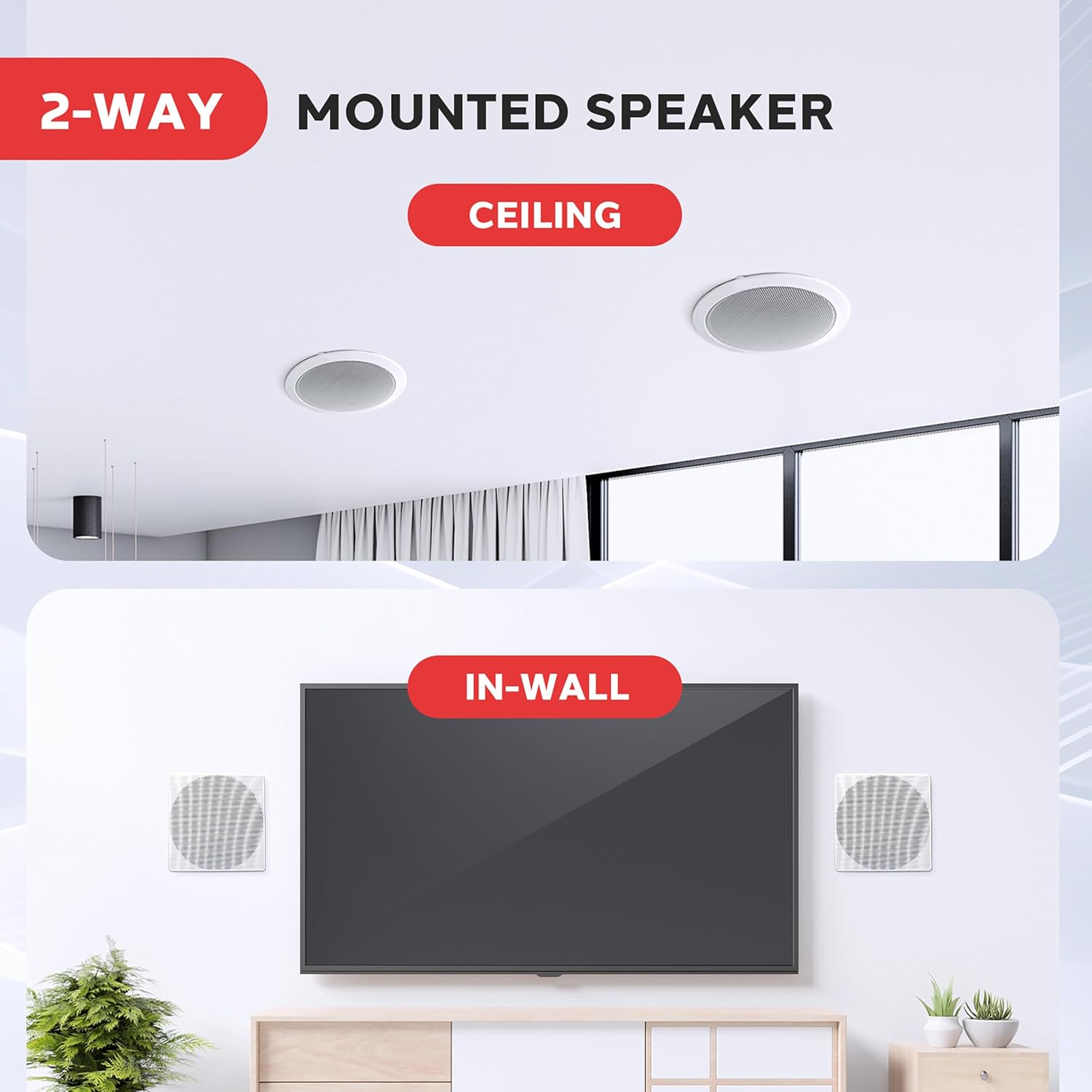 In Ceiling Wall Speakers 8 Inch 250W Flush Mount Stereo Pair