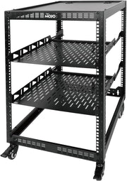 16U Open Frame Mobile Server Rack 4 Post Black