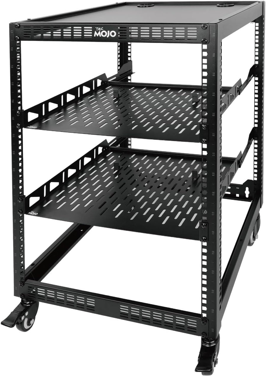 16U Mobile Open Frame Server Rack 4 Post with Shelves