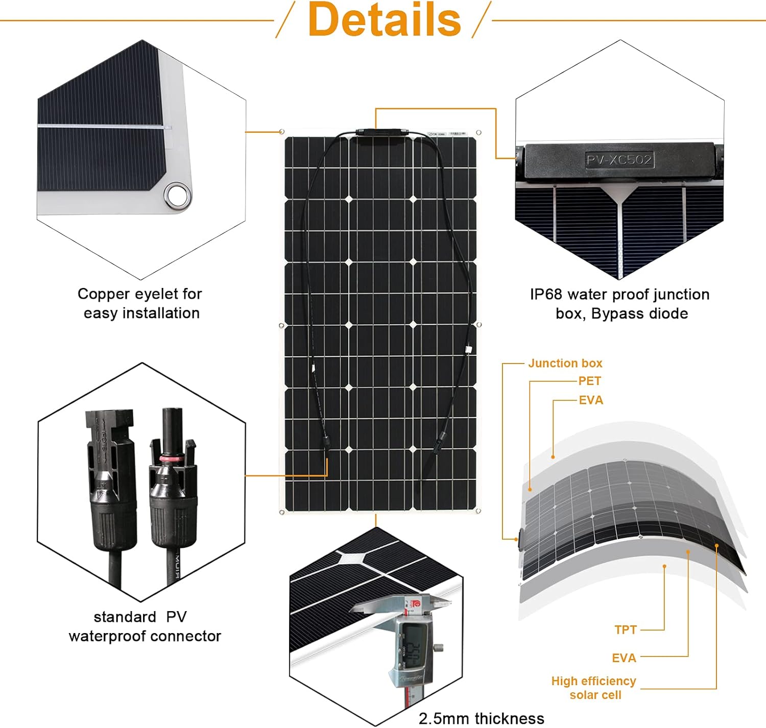 100W Flexible Solar Panel Portable Lightweight High Efficiency RV Boat