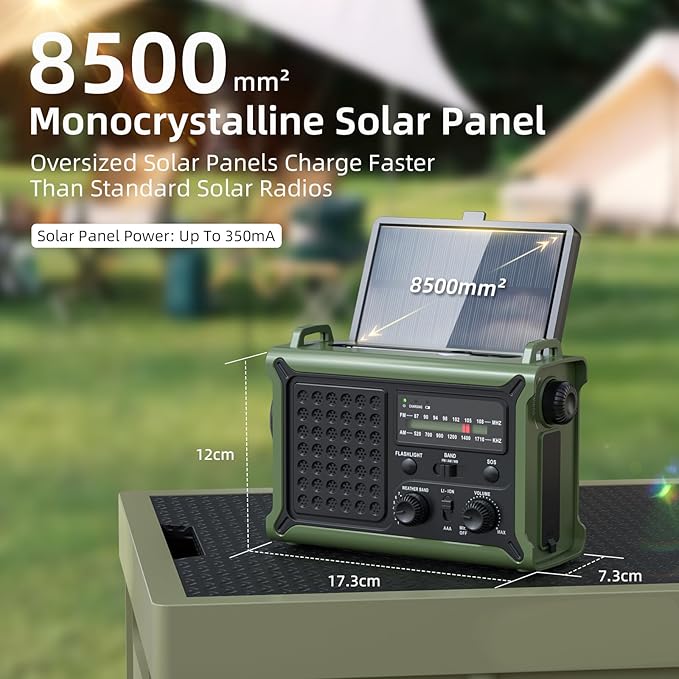 Wind Up Emergency Radio Solar Hand Crank 12000mAh AM FM SOS