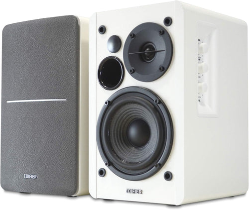 Active Bookshelf Speakers 42W Stereo Dual RCA Wood Cabinet White