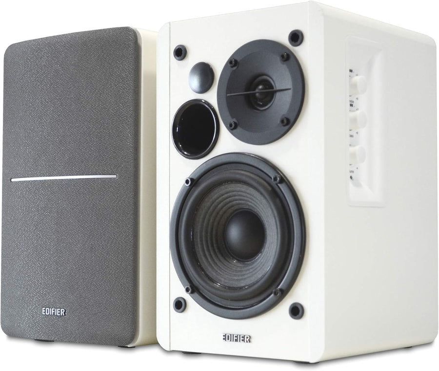 Active Bookshelf Speakers 42W Stereo Dual RCA Wood Cabinet White