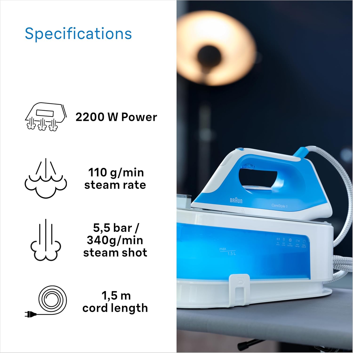 2200W Steam Generator Iron 1.7L Tank Ceramic Soleplate Vertical