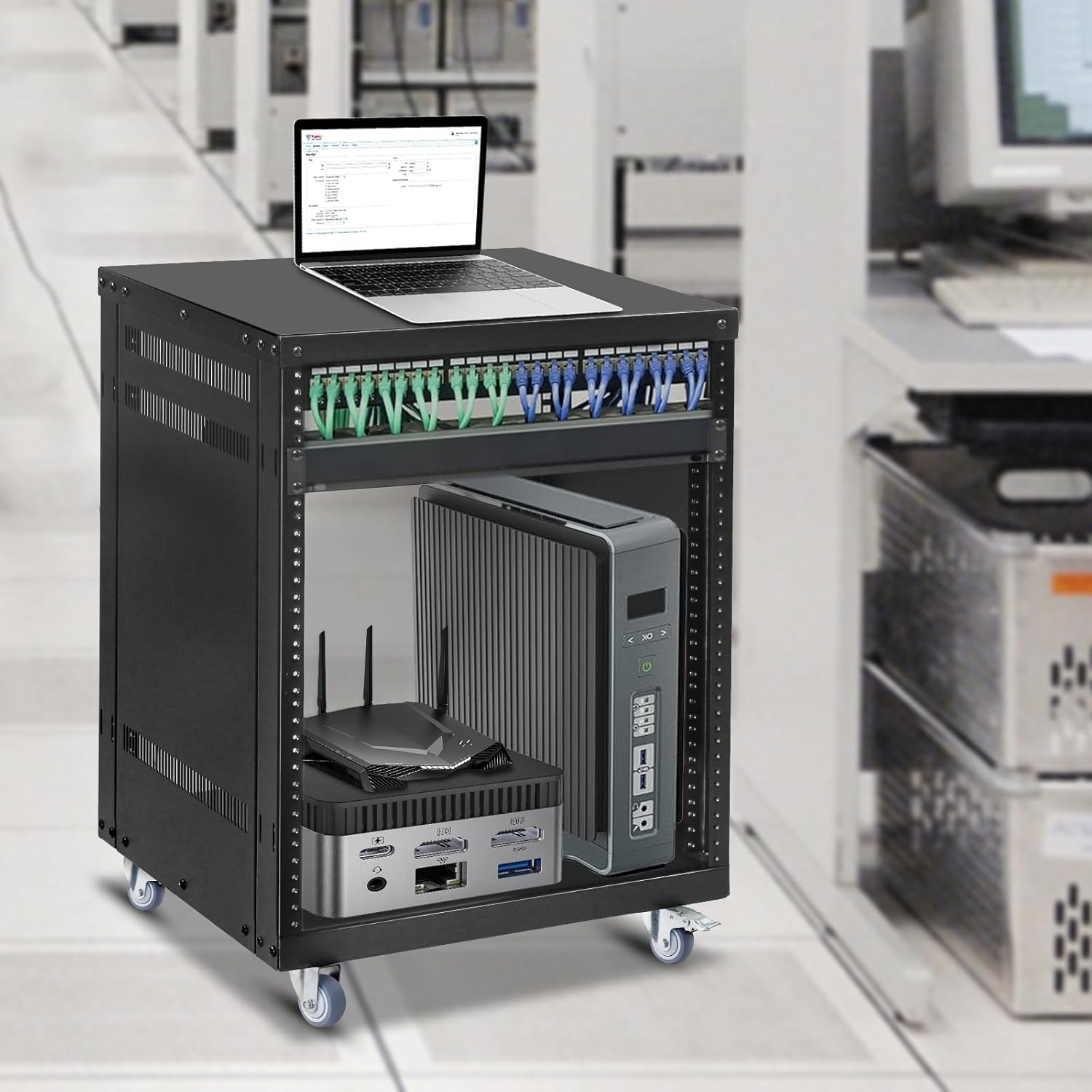 12U Server Rack with Wheels 19 Inch Heavy Duty AV Stand