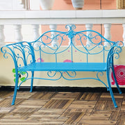 Retro Metal Garden Bench 2 Seater Outdoor Patio Seat Blue