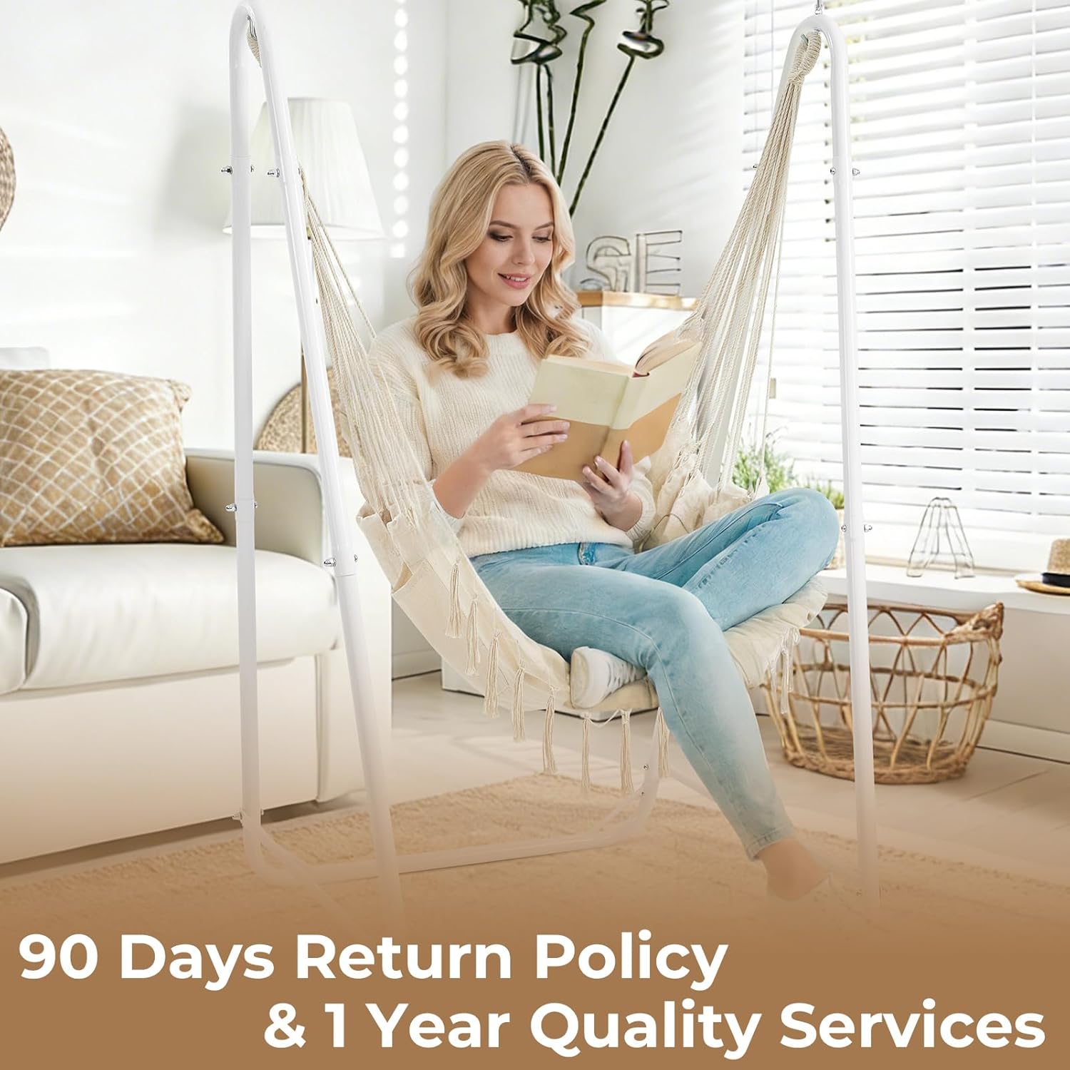 U Shaped Hammock Chair with Stand White