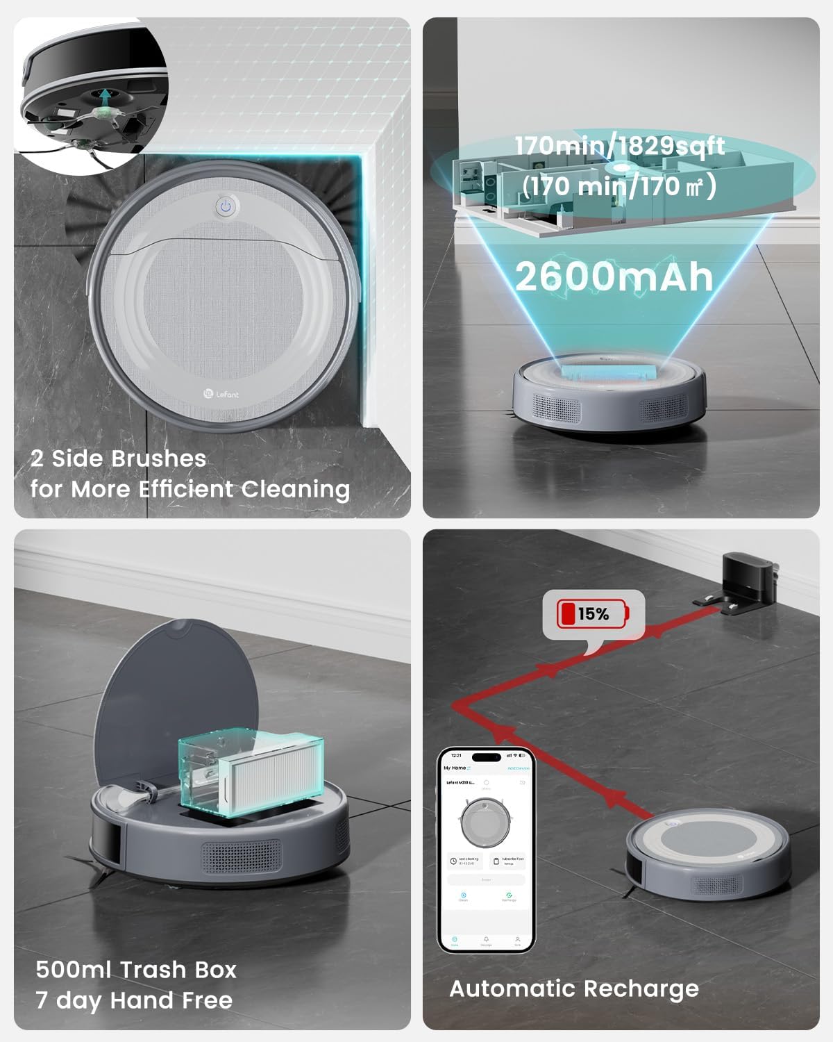 Robot Vacuum Mop 6000Pa Slim Laser Navigation 170Min Pet Hair