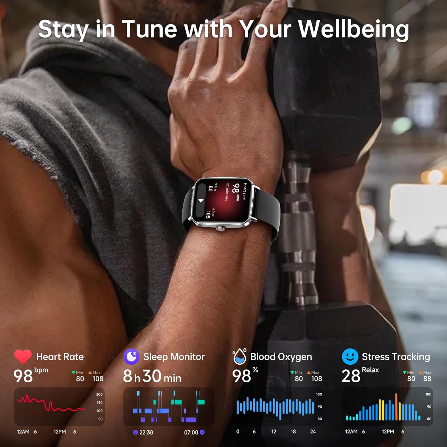 Mens Smart Watch Bluetooth Call 110 Sports IP68 Tracker