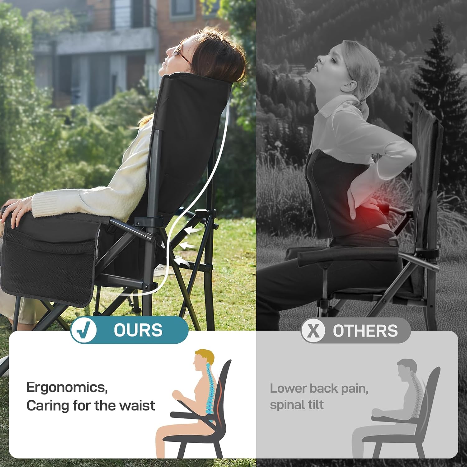 Oversized Folding Camping Chair XL Heavy Duty Lumbar Support 230KG Black