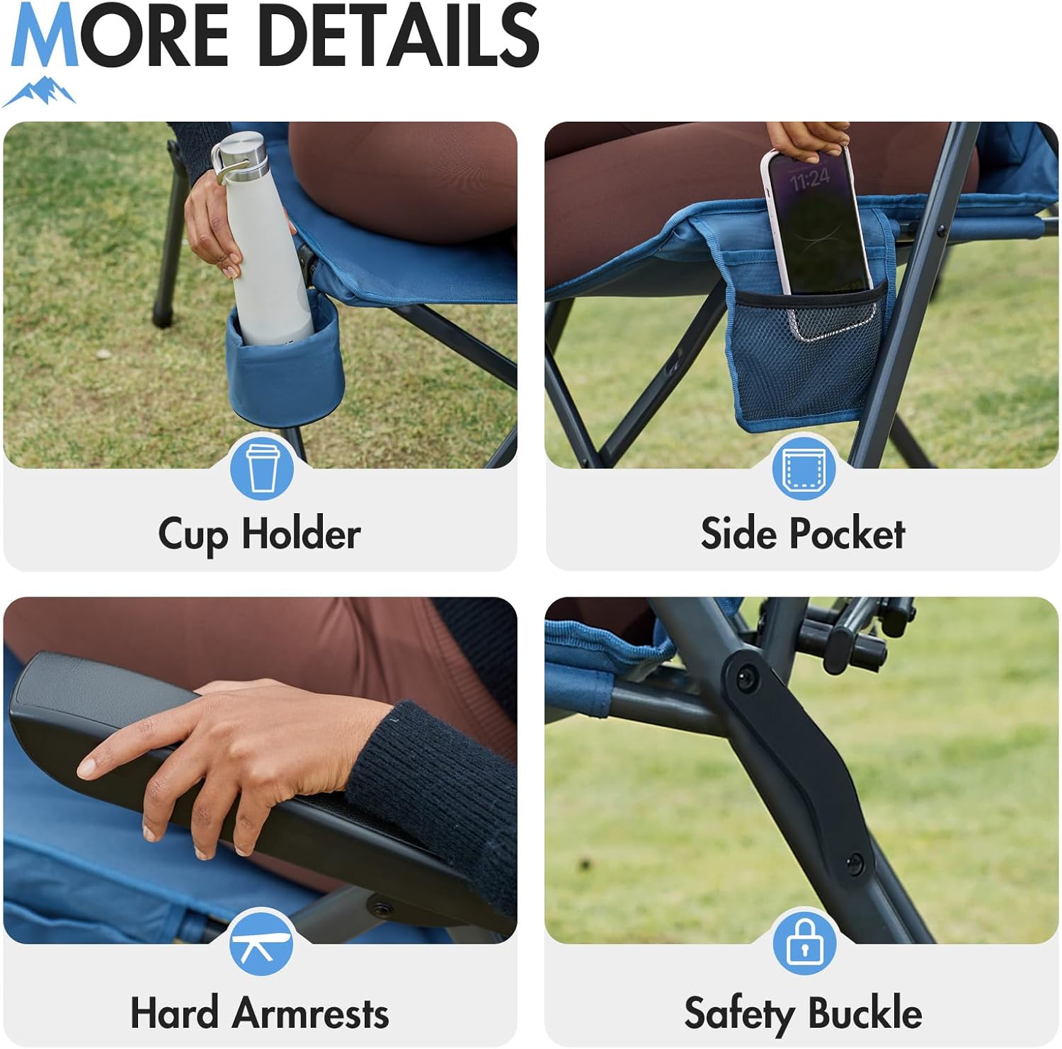 Reclining Camping Chair High Back 160KG Blue