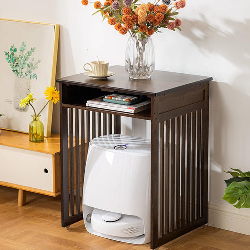 Robot Vacuum Storage Cabinet Bamboo Stand w Wheels Shelf 52cm