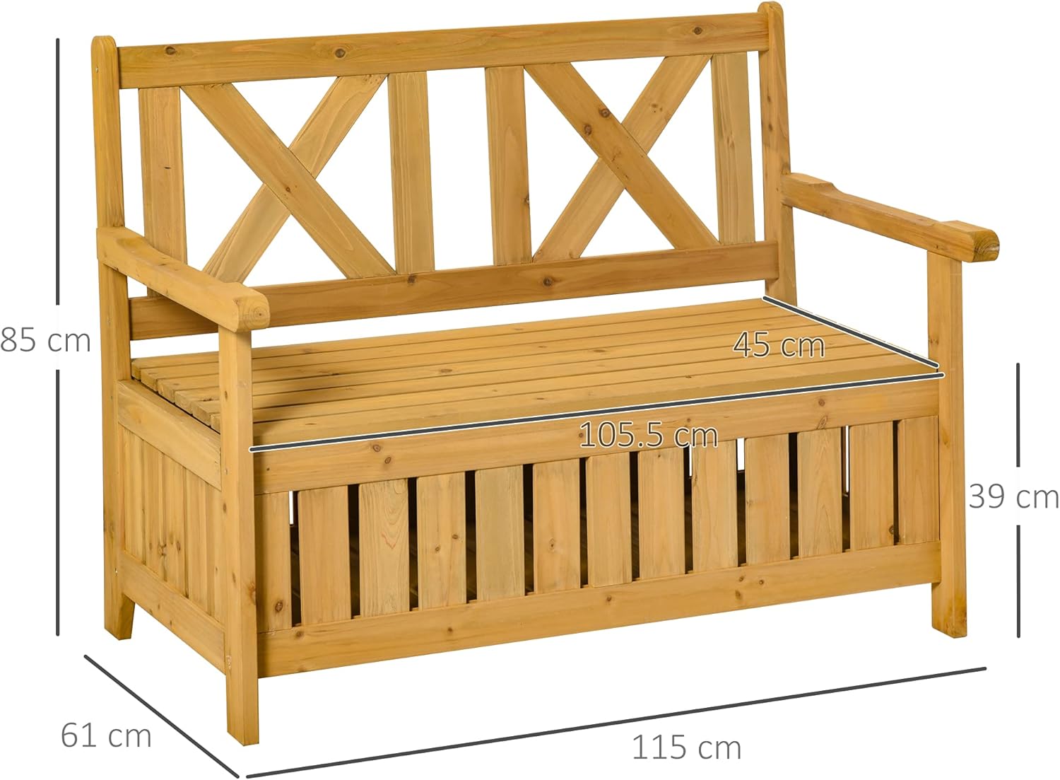 2 Seater Wooden Garden Storage Bench Patio Seat with Chest