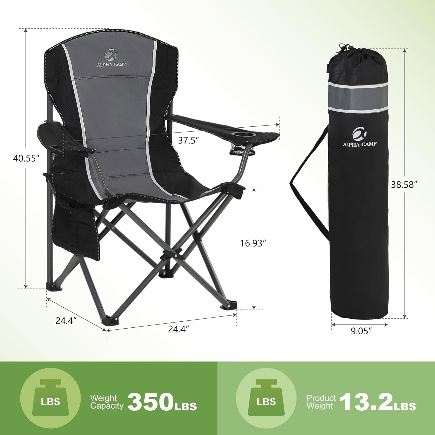 Set of 2 XL Folding Camping Chairs Heavy Duty 160KG