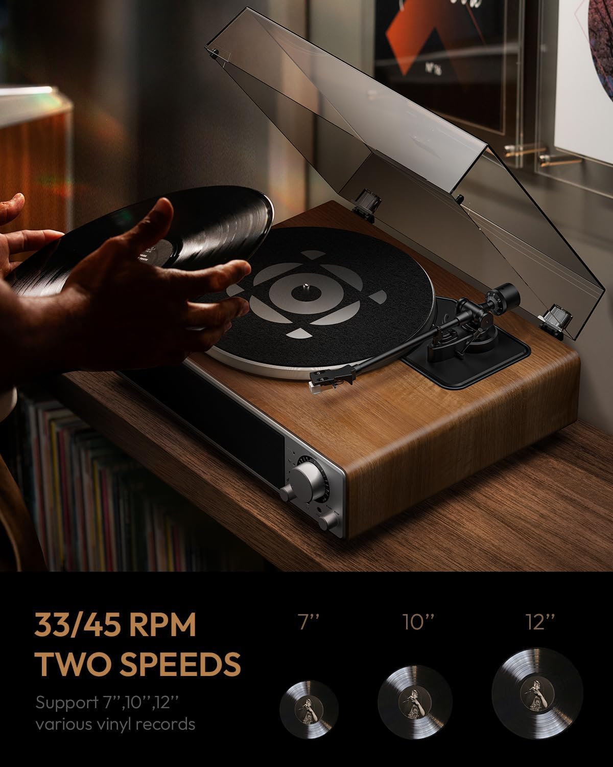 Bluetooth Turntable Record Player HiFi Speakers 33/45RPM Vinyl Player