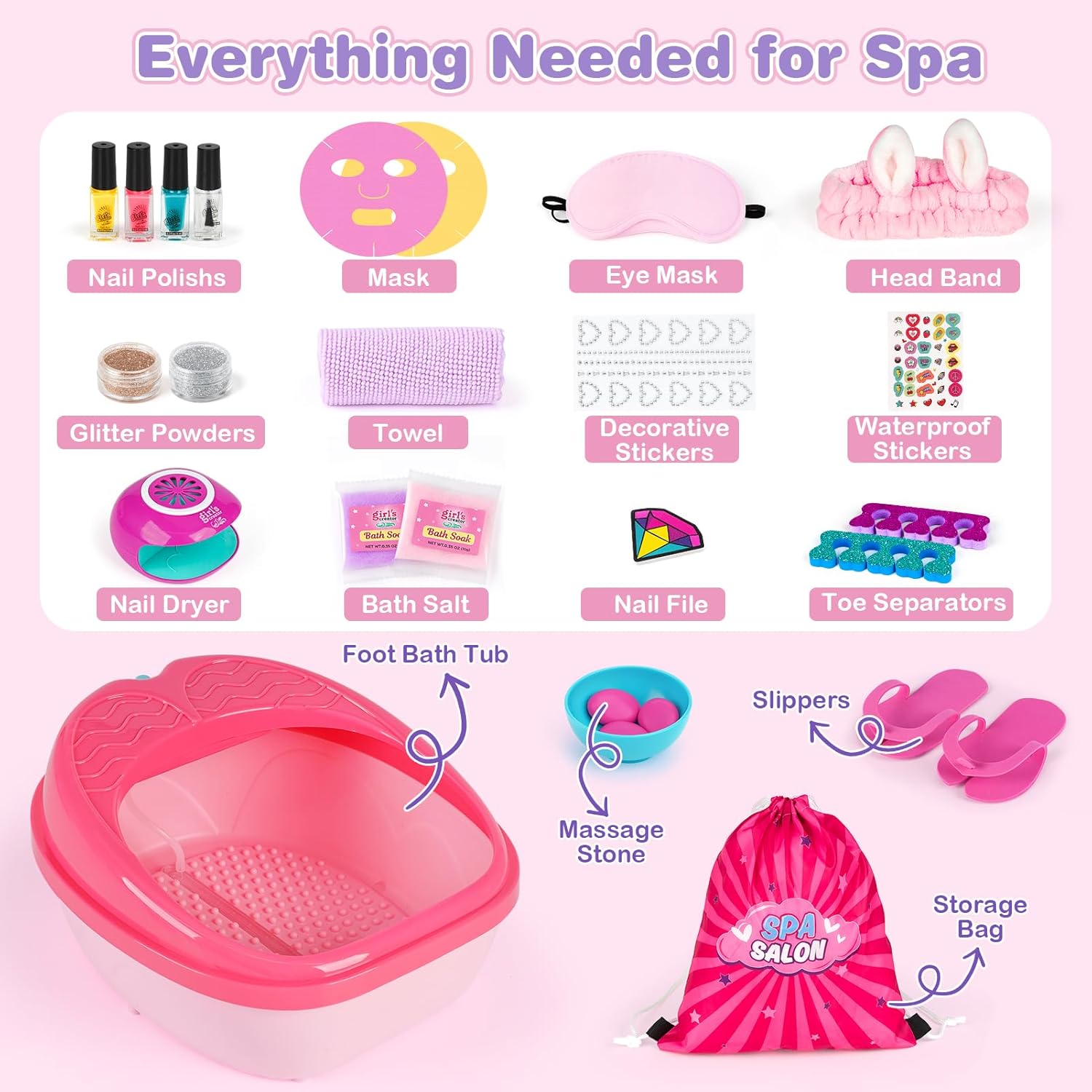 Kids Foot Spa Kit Girls Nail Set Bubble Spa 27pc Pedicure Toy
