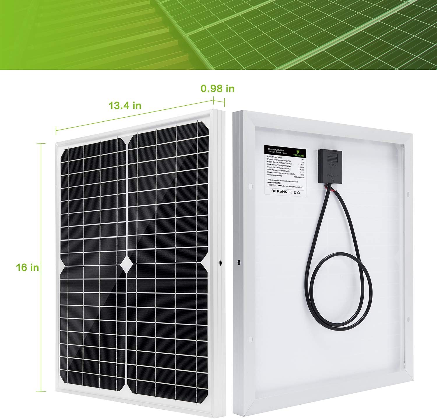 20W 12V Solar Panel Kit With 10A PWM Battery Charger