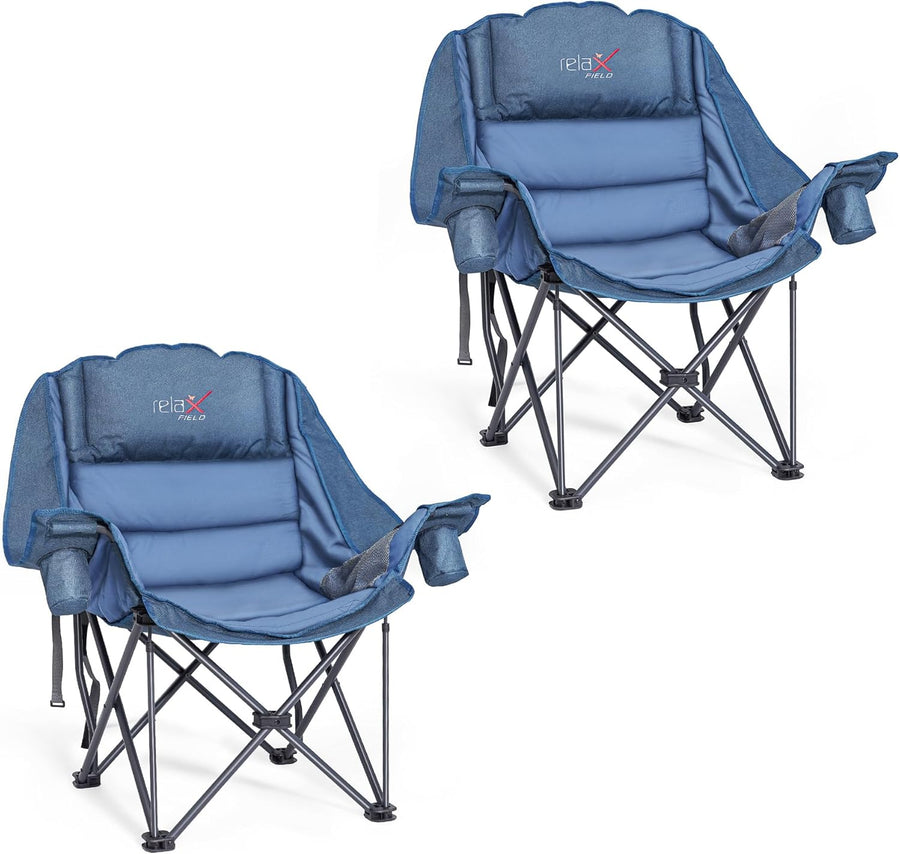 Set of 2 Oversized Padded Camping Chairs 227KG Blue