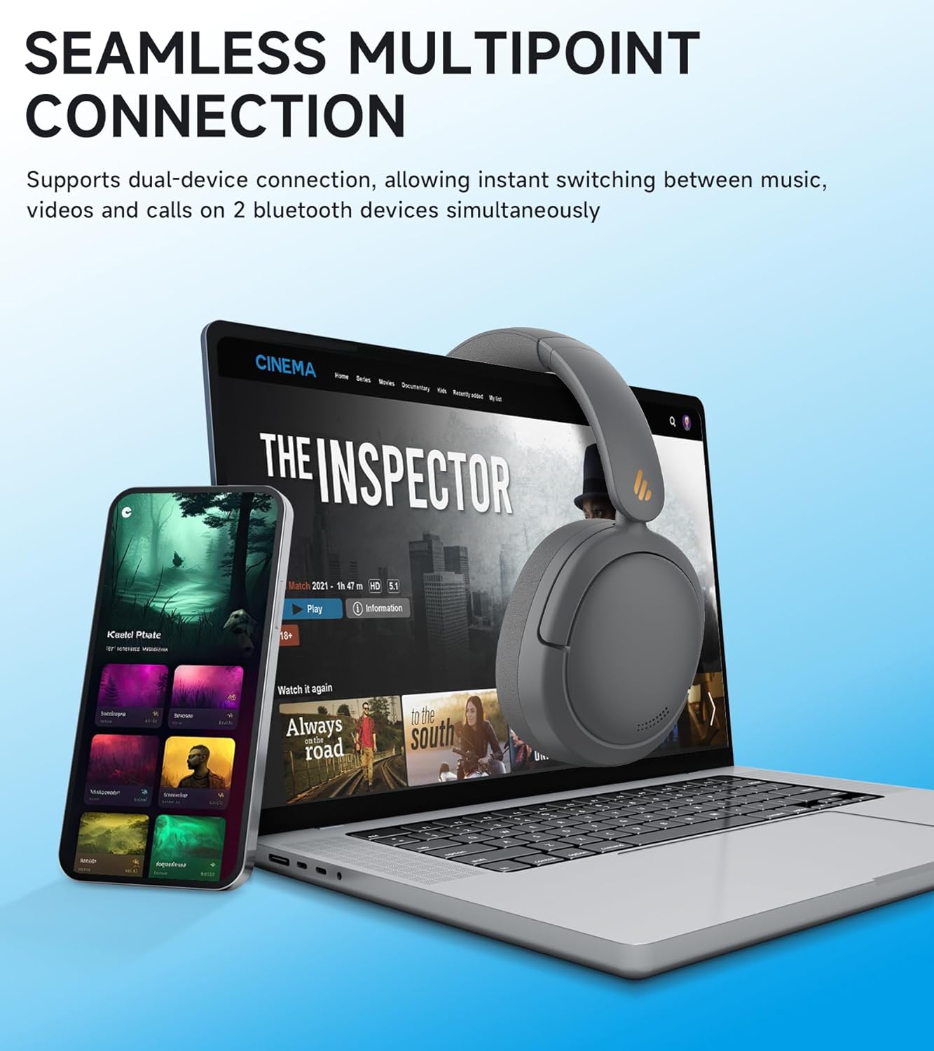 Wireless Over Ear Bluetooth Headphones Hybrid ANC 45 Hour Battery