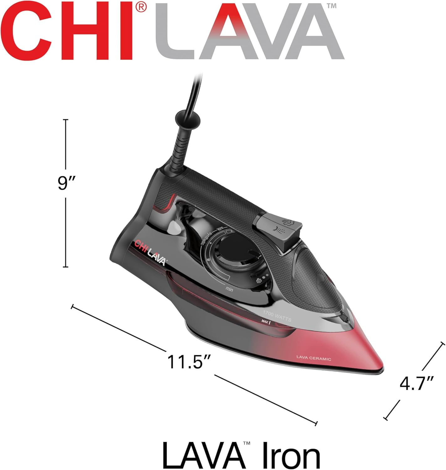 Steam Iron 1700W Ceramic Soleplate 300 Steam Holes Auto Shutoff