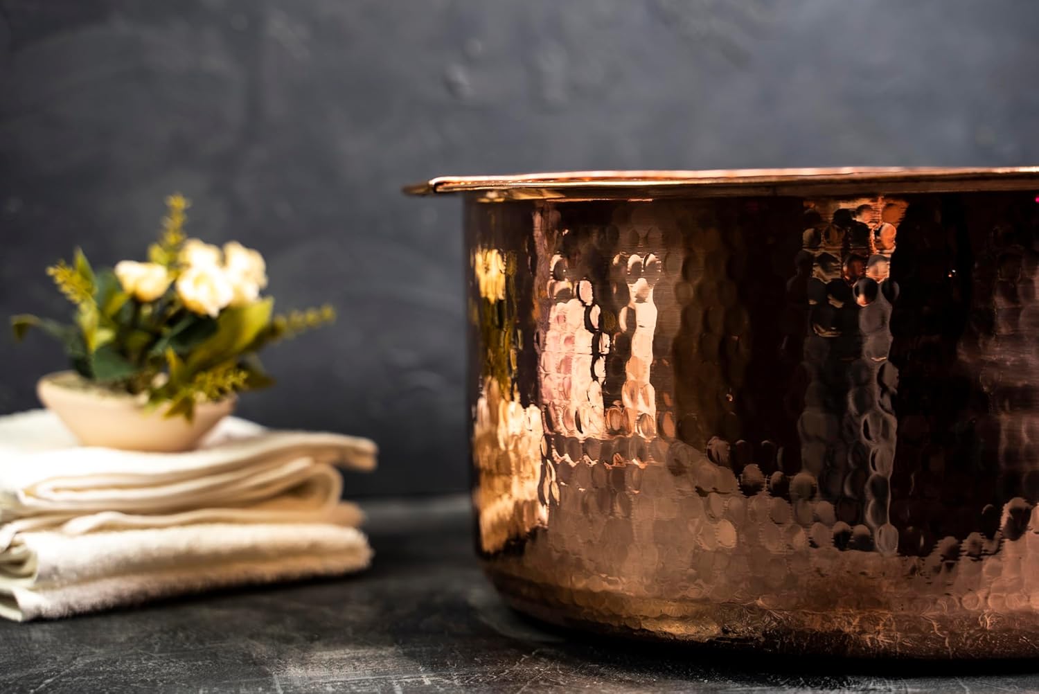 Solid Copper Foot Bath Bowl 16in Pedicure Basin Hammered Spa
