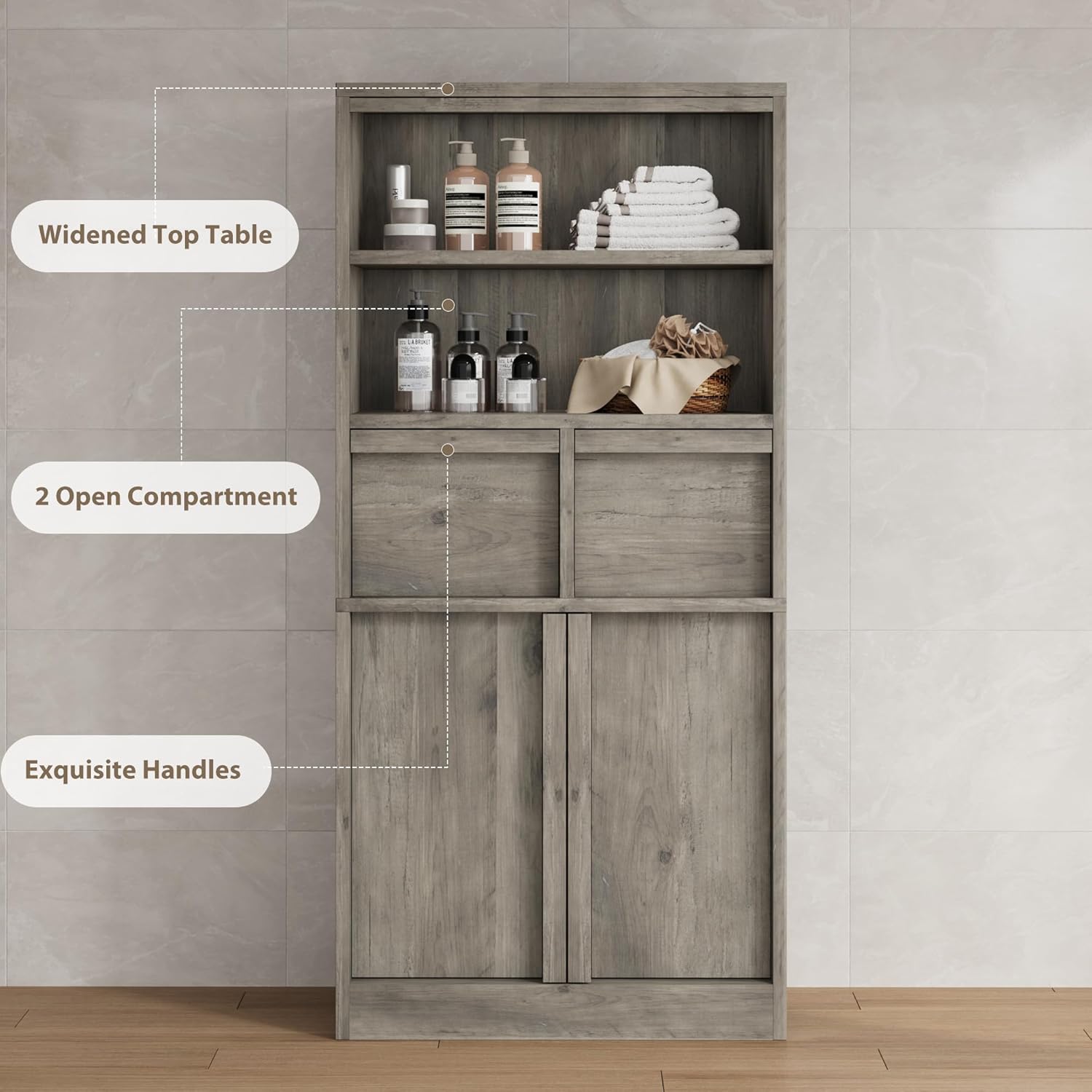 Tall Bathroom Storage Cabinet Grey 2 Drawers Door Unit