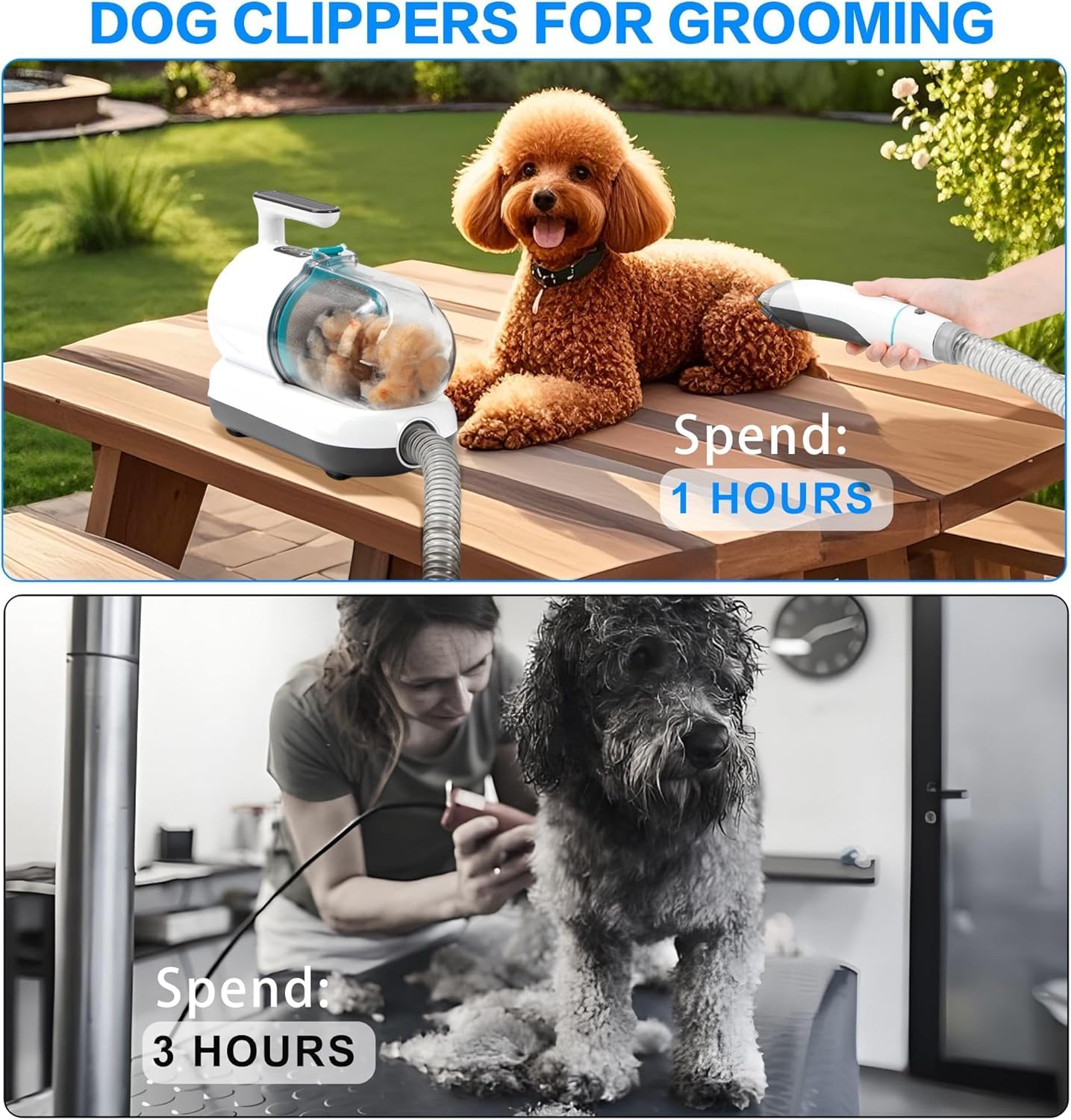 Dog Grooming Vacuum Kit 15kPa 1.5L 7 Tool Clippers