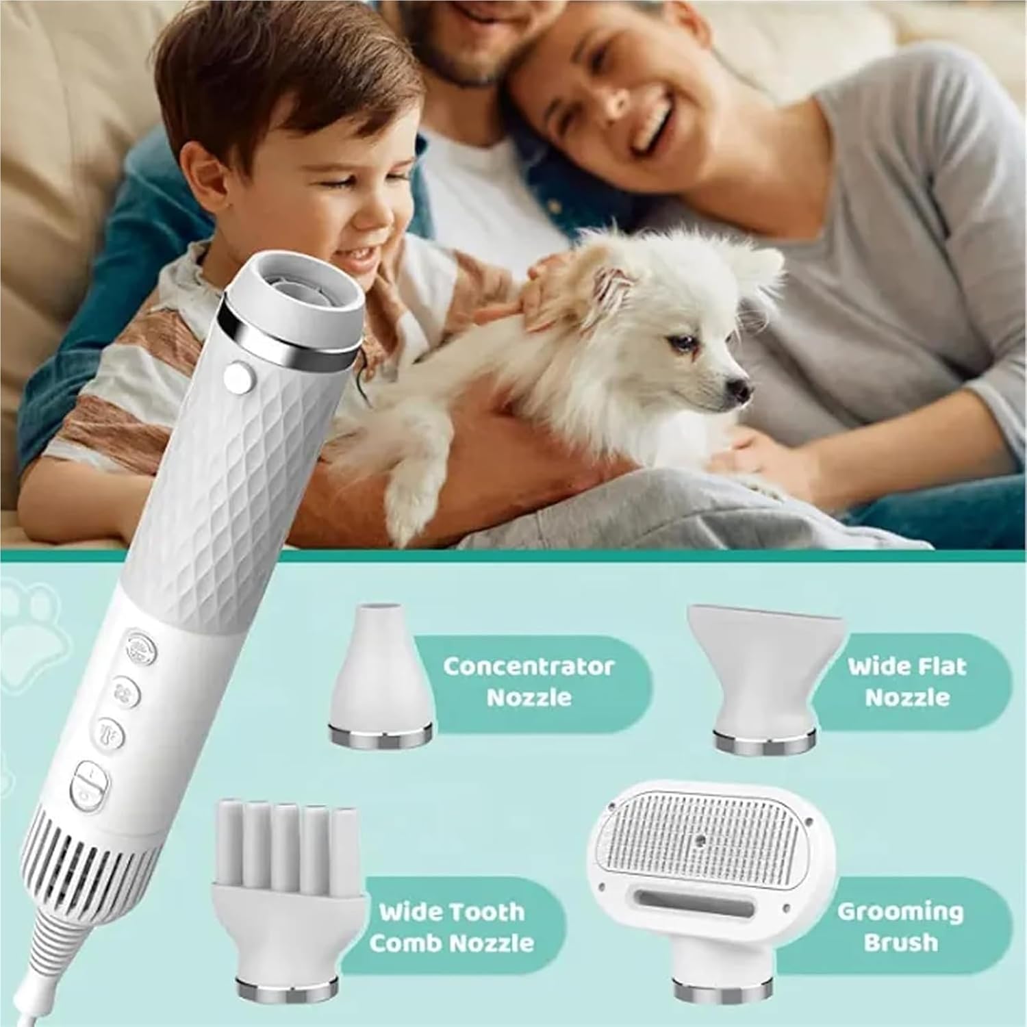 5 In 1 Pet Hair Dryer Vacuum Kit Adjustable Speed Heat