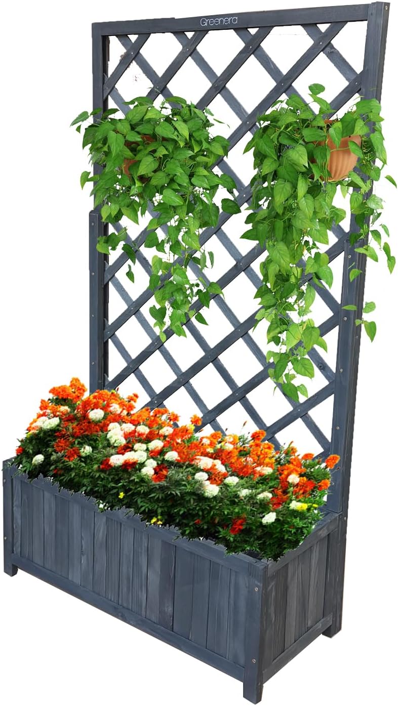 Wooden Planter with Trellis 135cm Grey Raised Garden Box
