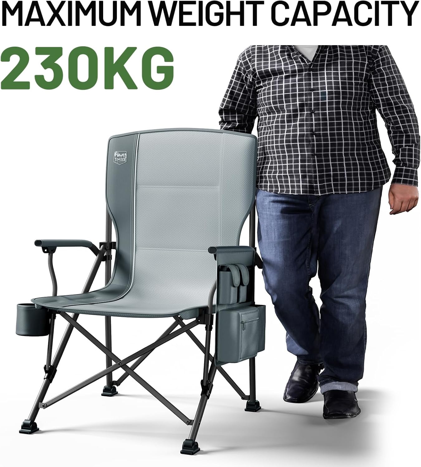 Oversized Outdoor Camping Chair with Cooler Pocket Grey
