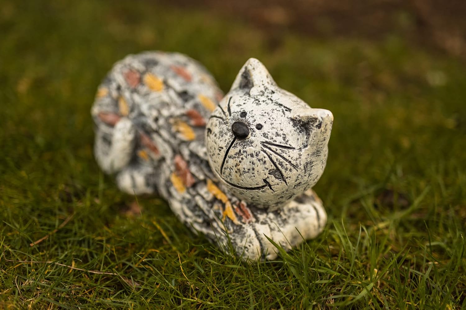 Cat Garden Statue Resin Stone Effect Outdoor Patio Decor Ornament