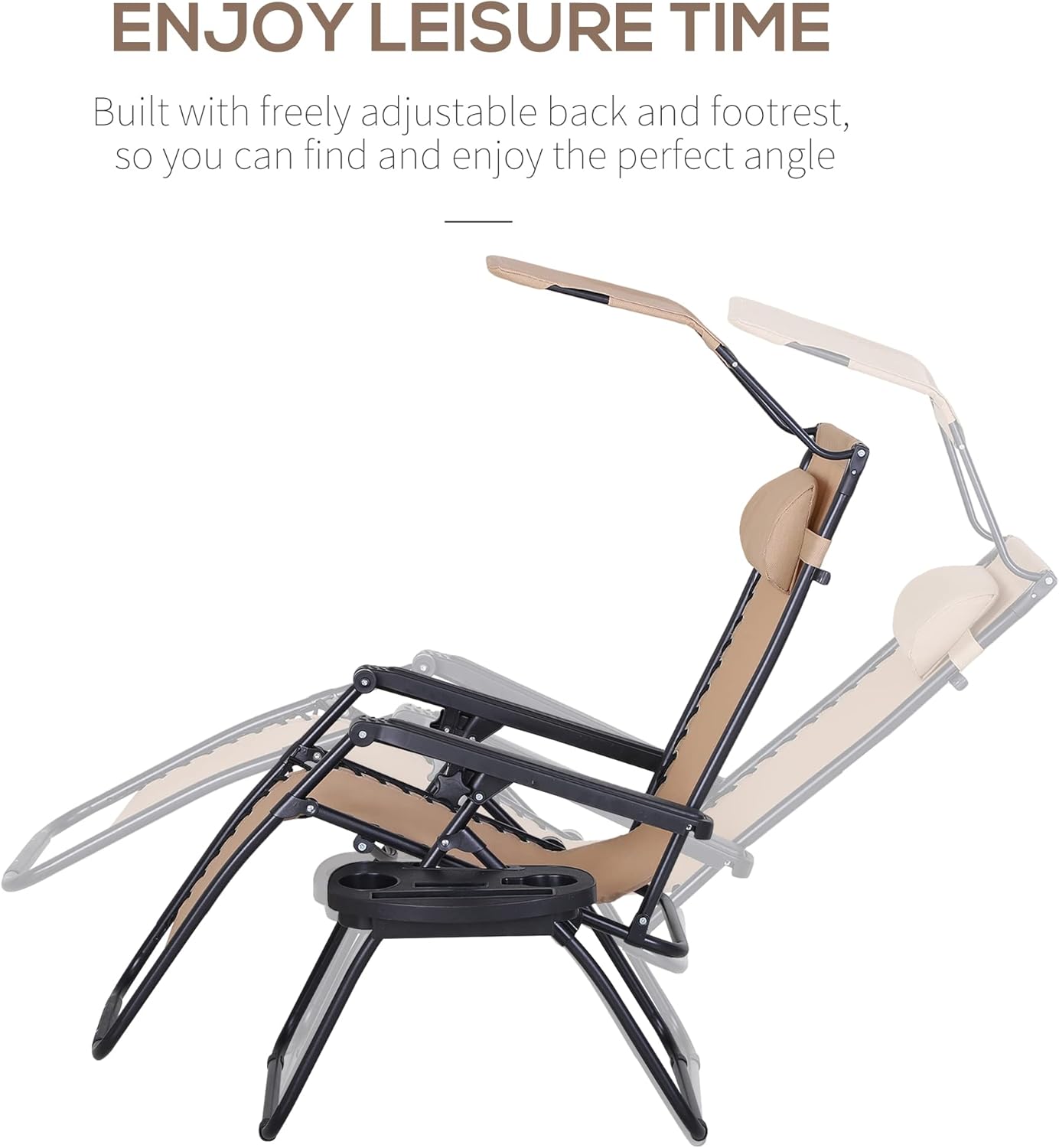 2 Zero Gravity Sun Lounger Chairs Foldable with Canopy Beige